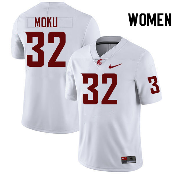 Women #32 Tanner Moku Washington State Cougars College Football Jerseys Stitched-White